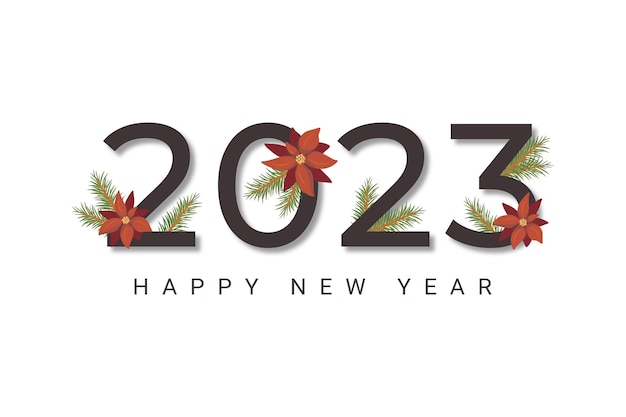 2023 lettering banner with christmas star and happy new year fir branches