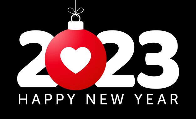 2023 liefde nieuwjaar illustratie Gelukkig nieuwjaar 2023 met realistische hart tekst ontwerp 3d concept achtergrond Vector illustratie