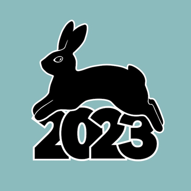 2023 logo met konijn Cool en stijlvol zwart-wit pictogram nieuwjaar 2023 Vector illustratie