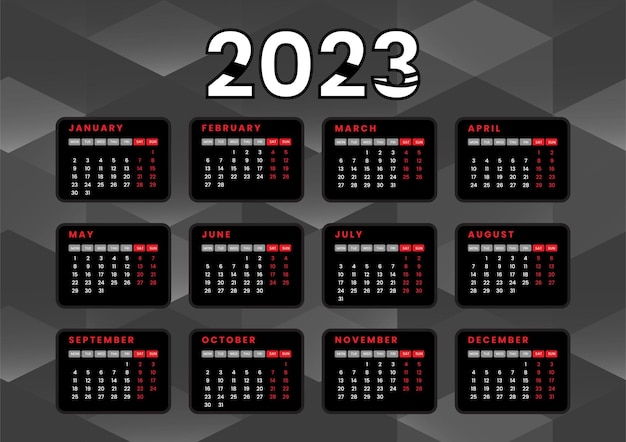 2023 maandelijks kalendersjabloonontwerp. Moderne kleurrijke kalender vector