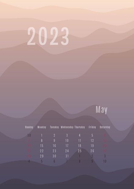 Calendario verticale 2023 maggio ogni mese separatamente modello di pianificazione personale mensile peak silhouette astratto gradiente sfondo colorato design per la stampa e il digitale