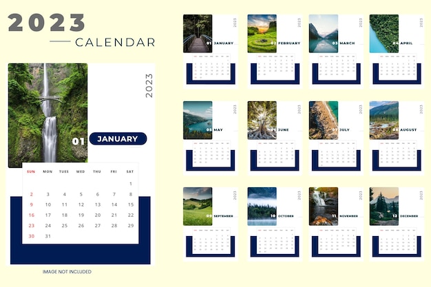 Vector 2023 modern calendar design and new year calendar template set.