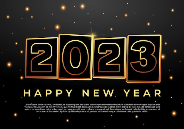 Effetto 3d del nuovo anno 2023. carta dei desideri di capodanno, biglietto d'invito di lusso per il nuovo anno 2023.