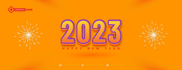 2023 새해 3d 텍스트 노란색 배경 웹 배너 디자인