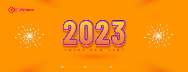 2023 new year 3d text yellow background web banner design