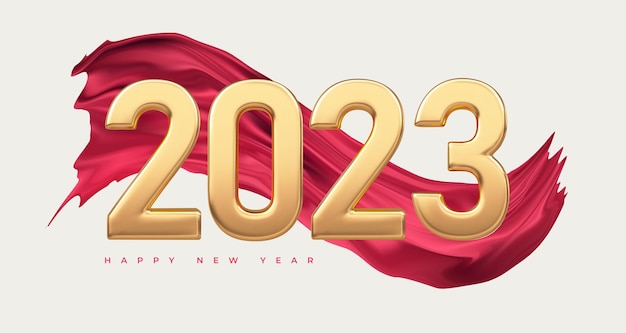 2023 new year banner. gold numbers and elegant ribbon illustration. vector greeting card.