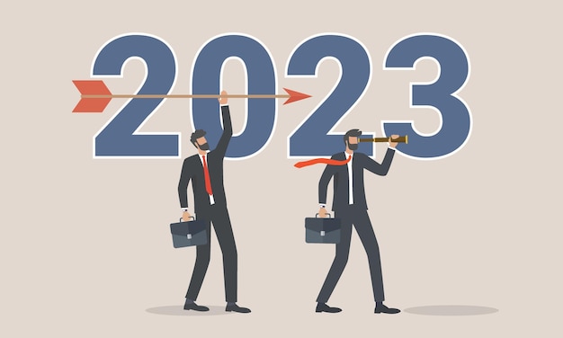 대상 화살표에 2023 새해 사업 목표 개념 사업 성공 전략 계획 아이디어