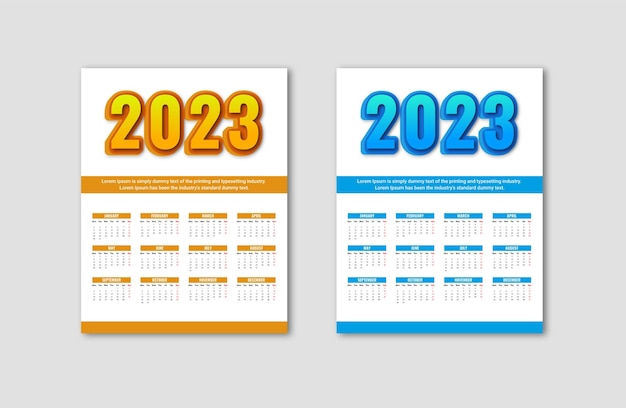 2023 new year calendar design template or simple wall calendar 2023