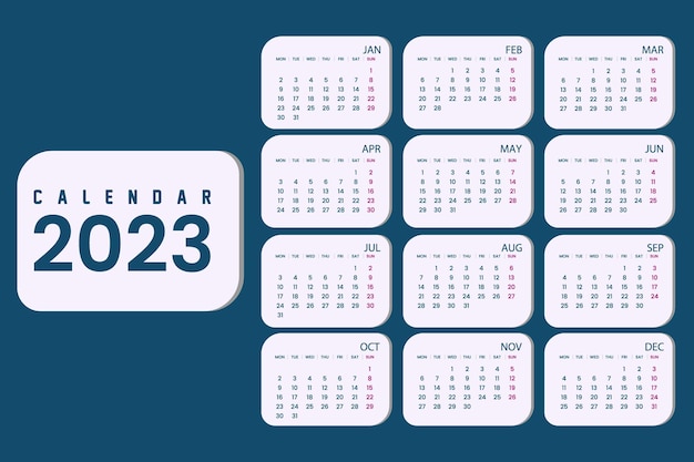 Дизайн календаря нового года 2023 с векторной иллюстрацией