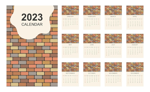 Vettore disegno del modello del calendario del nuovo anno 2023