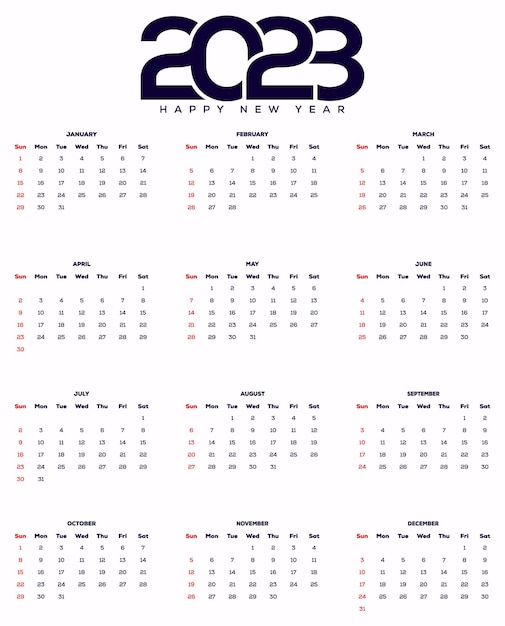 ベクトル 2023 新年カレンダー テンプレート デザイン
