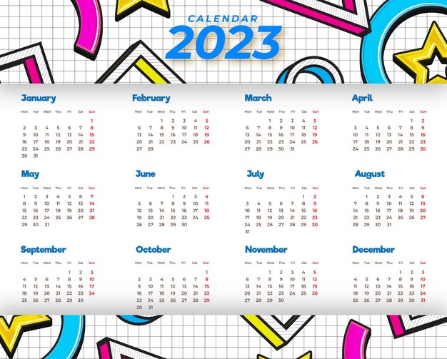 2023 new year calendar template in modern style