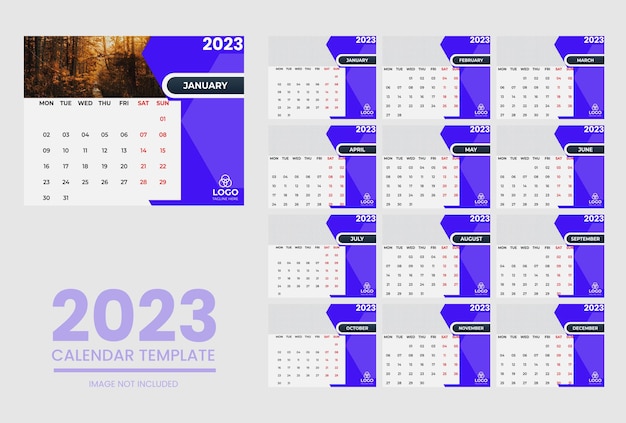 Modello di calendario per il nuovo anno 2023 in stile moderno