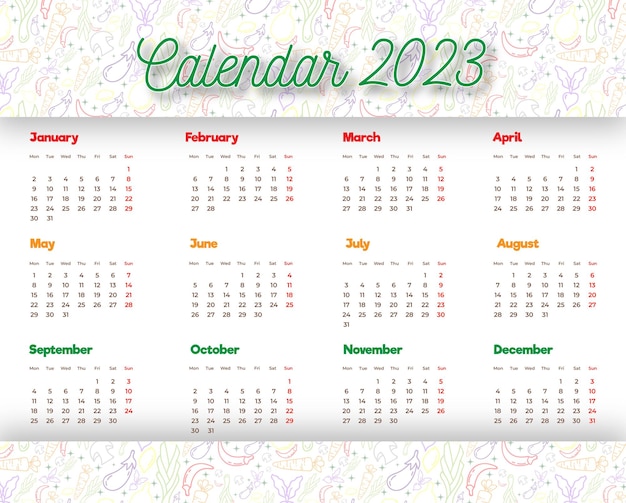 2023 new year calendar template in vegetarian style