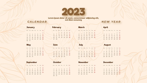 2023 new year calendar template in vintage style