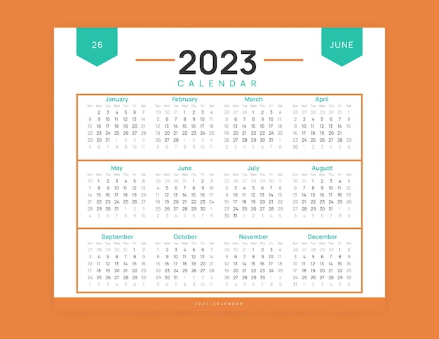 Modello di calendario pulito per il nuovo anno 2023