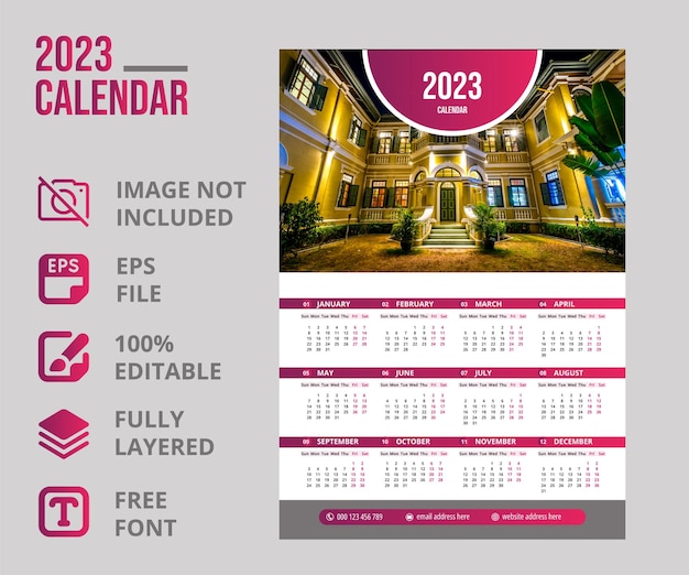 2023 new year clean calendar template