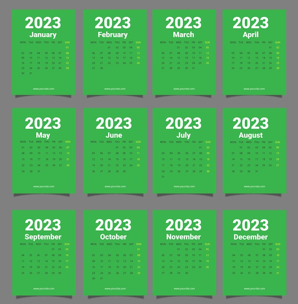 Modello di calendario pulito per il nuovo anno 2023