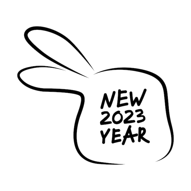 2023 new year graffiti poster Black outline rabbit head silhouette isolated on white background