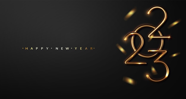 2023 New Year Greeting design gold number of year Elegant gold realistic text 2023