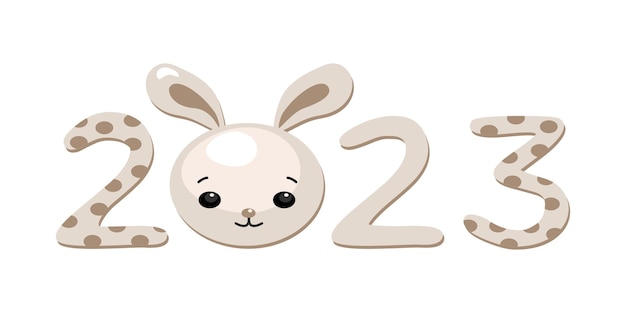 2023 new year. Horoscope sign Rabbit. Design 2023. Cute illustration in cartoon style, Baby bunny.