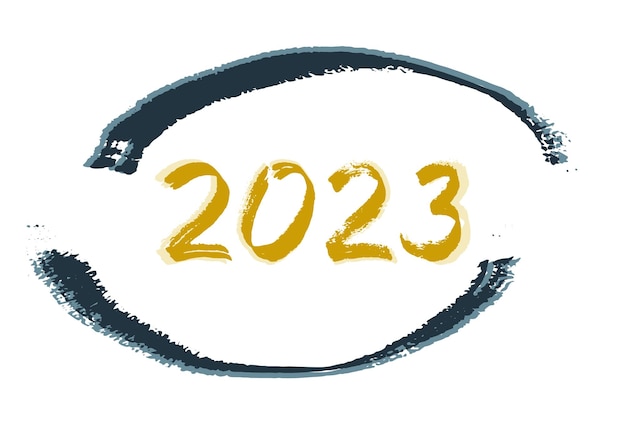 Lettere del nuovo anno 2023 in stile grunge disegnato a mano pennellata dipinta a inchiostro numero del nuovo anno 2023