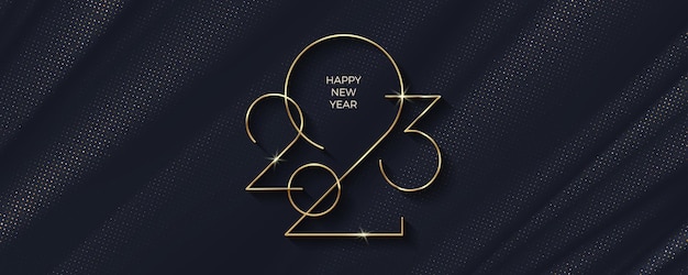 Vector 2023 new year luxury logo on black textile abstract waves background