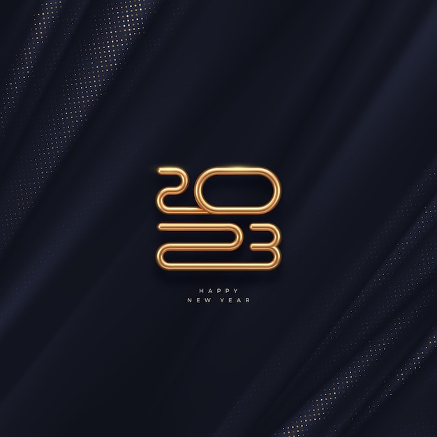 Vector 2023 new year luxury logo on black textile abstract waves background