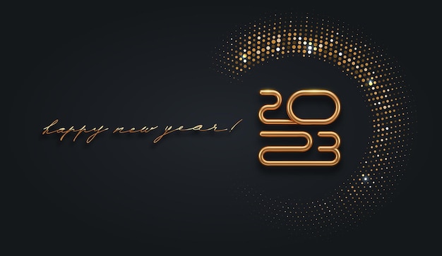 2023 new year luxury logo with shining golden halftone on black background