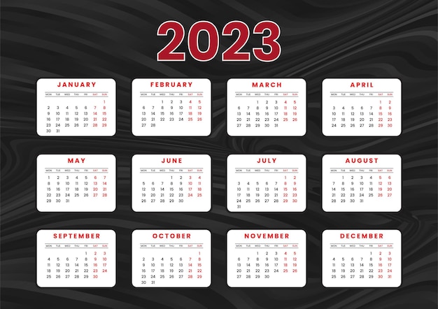 Modello di calendario moderno ed elegante per il nuovo anno 2023. layout del calendario vettoriale inglese