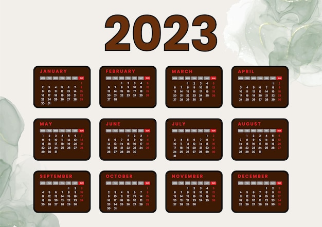 Modello di calendario moderno ed elegante per il nuovo anno 2023. layout del calendario vettoriale inglese