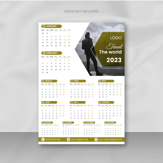 Modello di progettazione del calendario da parete moderno del nuovo anno 2023