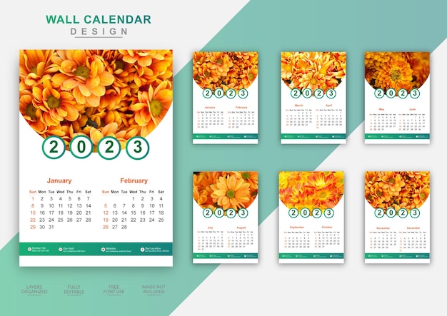 2023 new year page wall calendar in corporate business