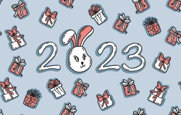2023 new year. Rabbit head cartoon vector illustration.
