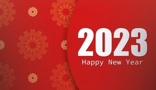 2023 New Year red luxurious greeting card with a beautiful ornament