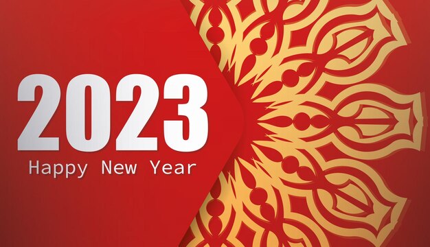 2023 new year red luxury greeting card with beautiful oriental ornament