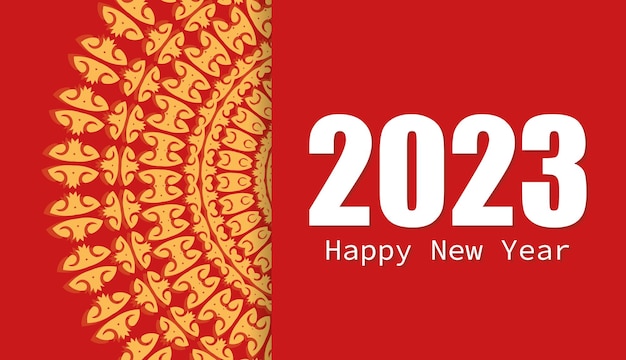 2023 New Year red luxury poster with beautiful oriental ornament