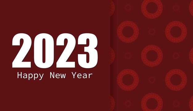 2023 New Year red luxury poster with beautiful oriental pattern