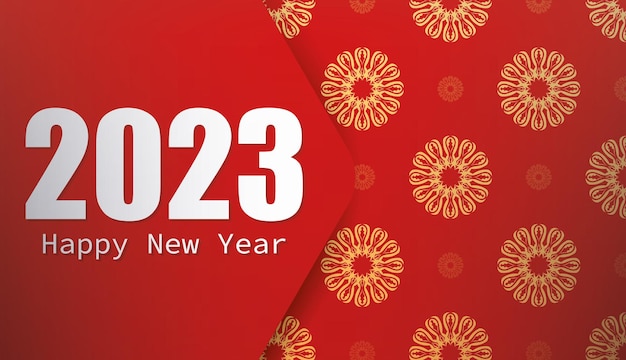 아름다운 동양 장식이 있는 2023년 새해 빨간색 현수막