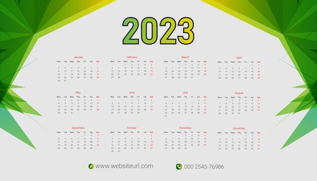 Calendario semplice del nuovo anno 2023