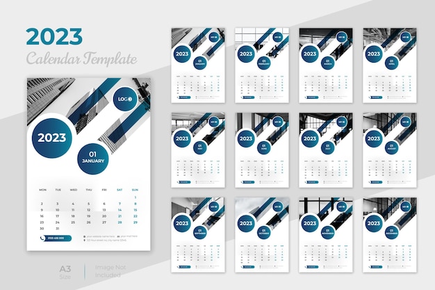 2023 new year simple wall calendar template design