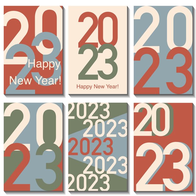 벡터 2023년 새해 템플릿입니다. 창의적이고 현대적인 컨셉 커버, 배너, 포스터 디자인 세트. 벡터.