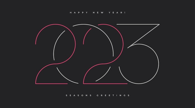 2023 new year typography. holiday greeting card. minimal line art design.