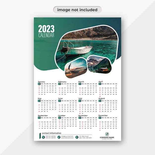 2023 年新年ウォール カレンダー デザイン印刷テンプレート
