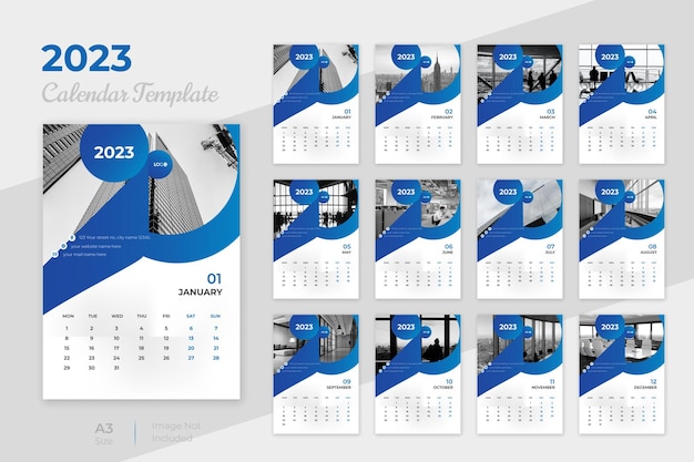 2023 nieuwjaar eenvoudig wandkalender sjabloonontwerp