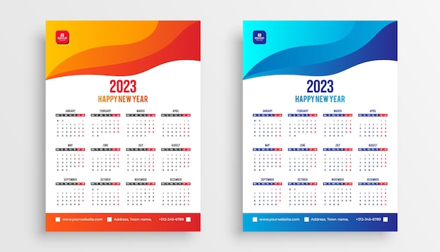 2023 Nieuwjaar kalender sjabloonontwerp. Wandkalender ontwerp 2023 jaar.