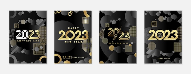 2023 Nieuwjaar luxe creatieve posters set. 20 23 gouden kerst achtergrondontwerp te koop poster