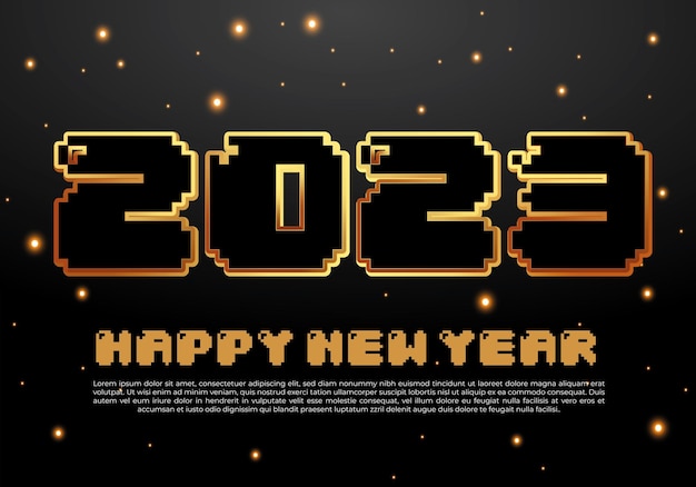 2023 nieuwjaar pixelart-effect. Nieuwjaarswenskaart voor gamers, luxe gaming 2023 nieuwjaarskaart.
