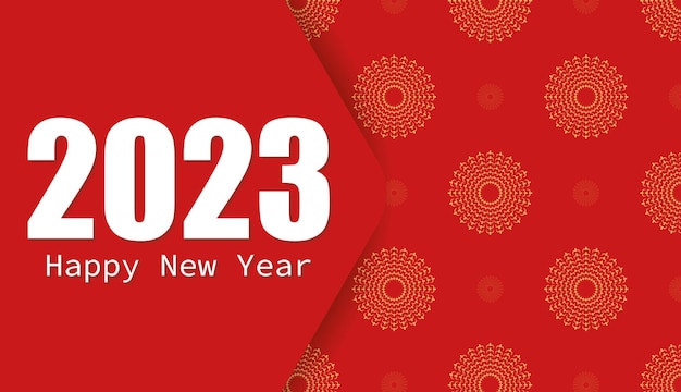 Vector 2023 nieuwjaar rode presentabele poster met een prachtig ornament