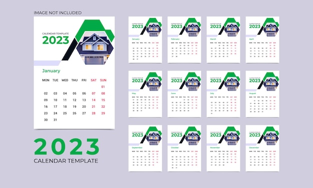 2023 nieuwjaar wandkalender sjabloonontwerp.